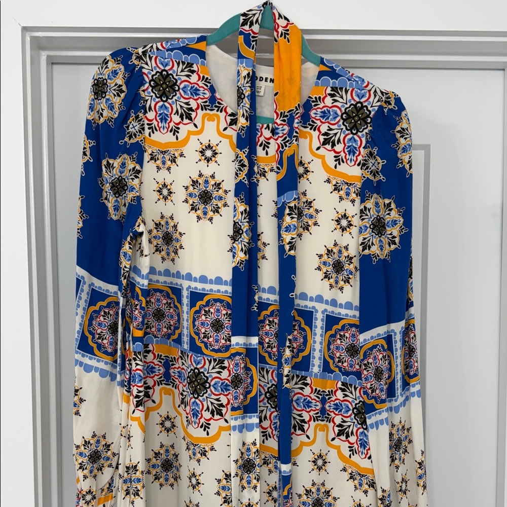 Boden Blue and Yellow Occasion Blouson Long Sleeve Maxi Dress - Picture 4 of 7